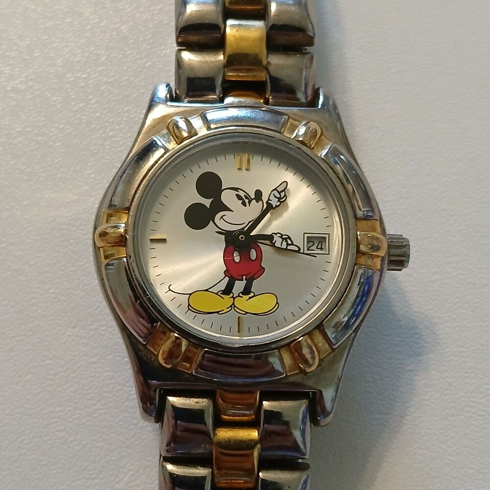 Vintage 90s Disney Store Mickey Mouse Two Tone Date Women's Watch 27mm